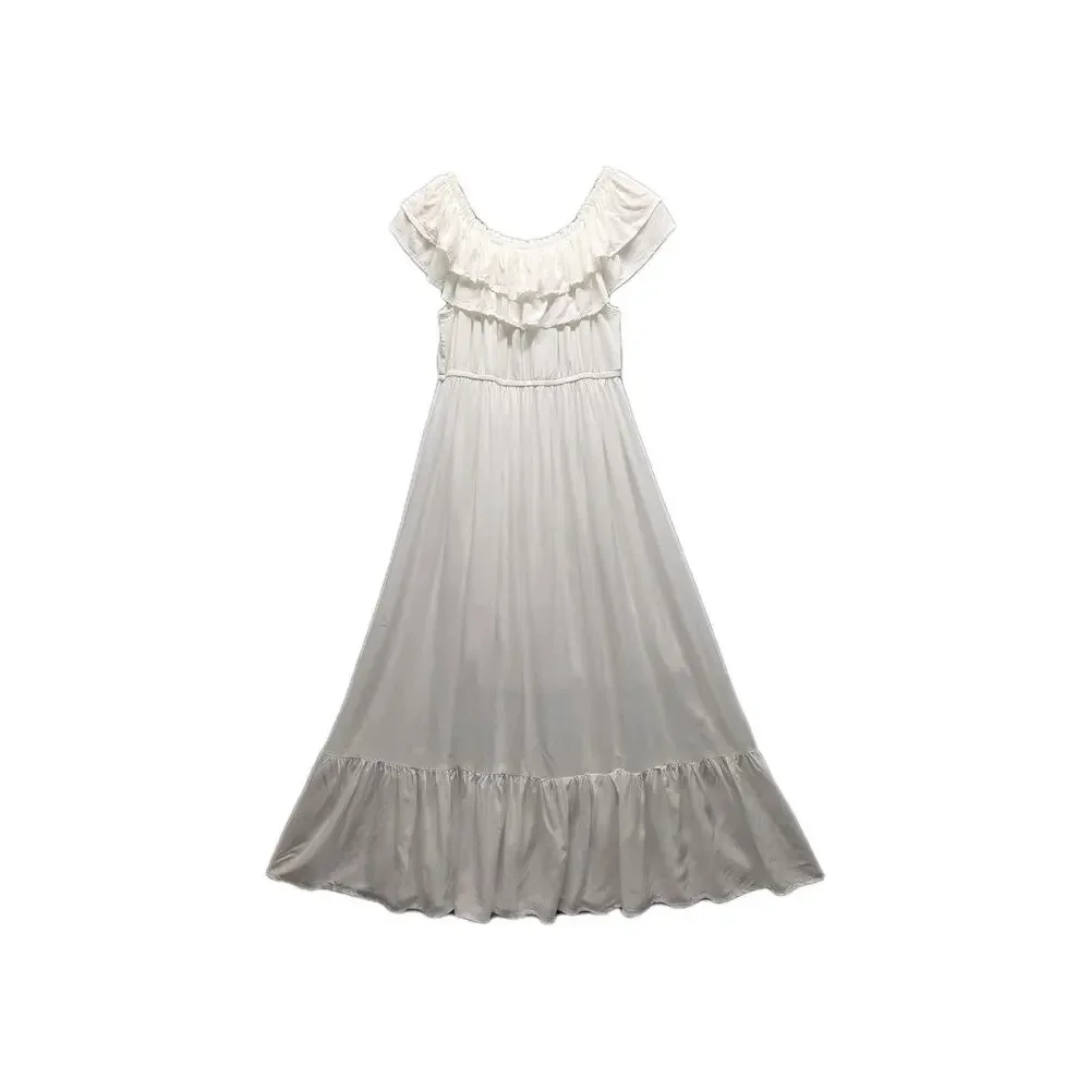 Anna-Kaci White Ruffle Maxi Dress L Off Shoulder Boho Coastal Vacation Feminine - Picture 13 of 14